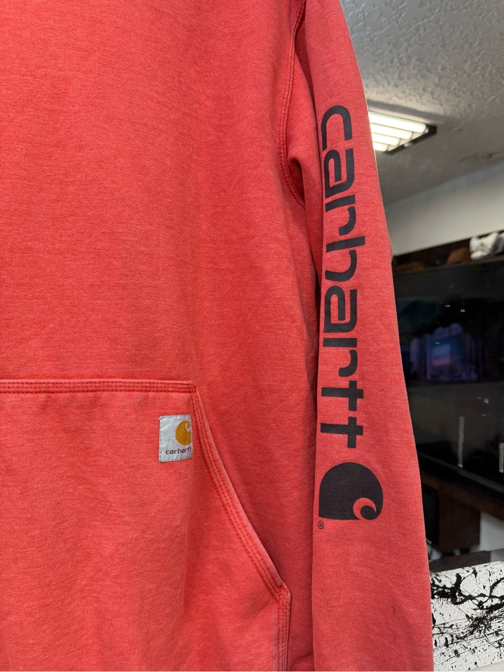 Carhartt Red Pullover Hoodie with Sleeve Logo - Picture 2 of 6